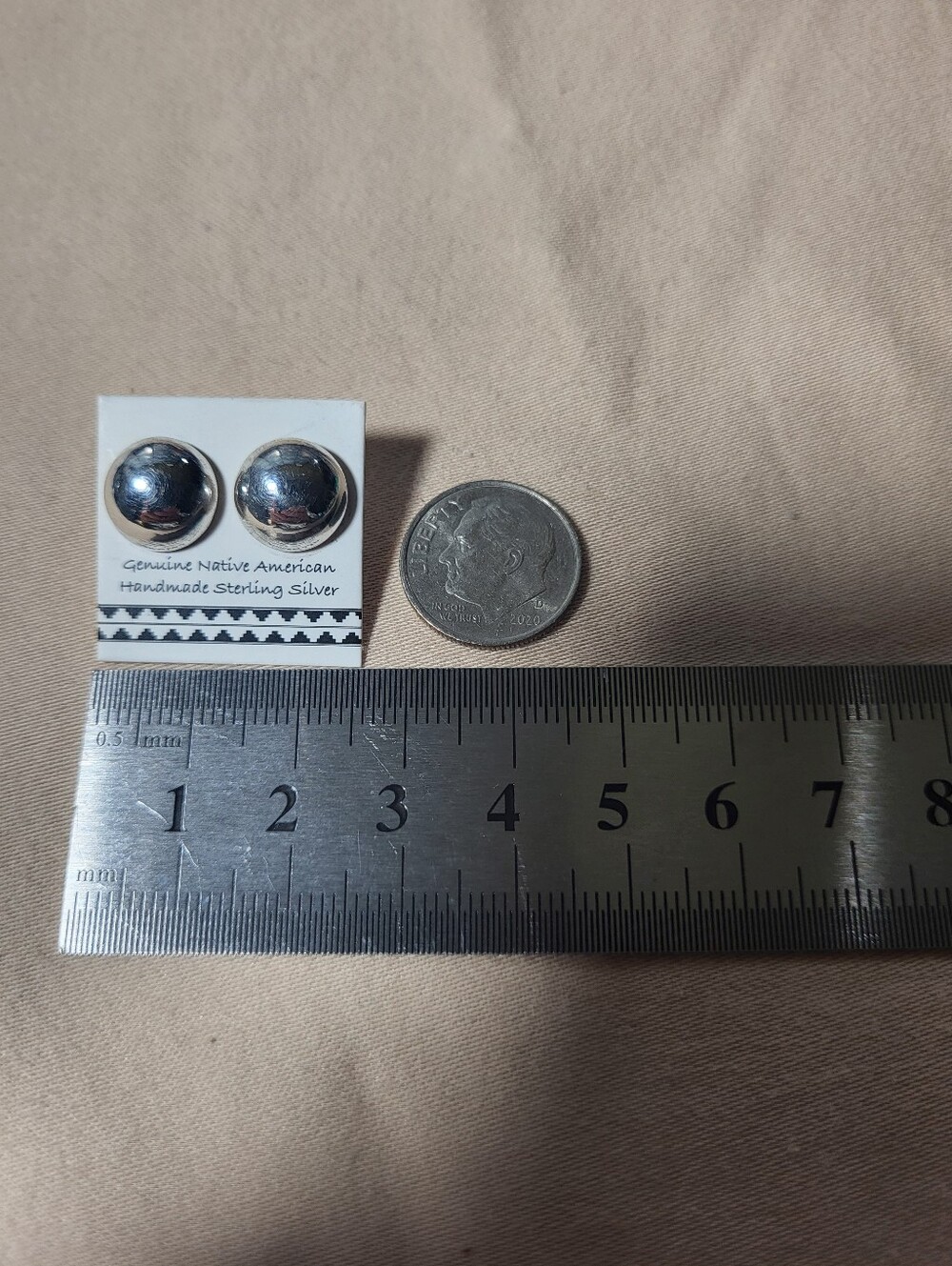 Handmade Native American 925 Sterling Silver Dome Stud Earrings - Silver